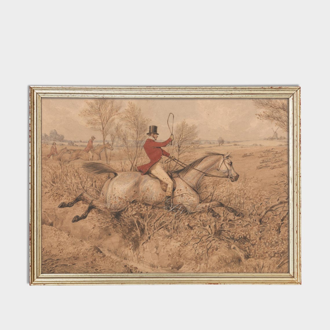 Fox Hunter in Red Coat Jumping Ditch Vintage Equestrian Poster - Image 3