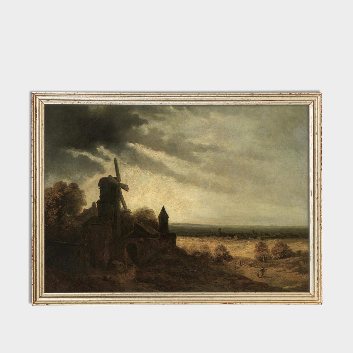 Printed And Shipped Vintage Moonlight Painting Moonlight Landscape With Windmill Moody Rustic Print Dark Academia Physical Prints - Image 3