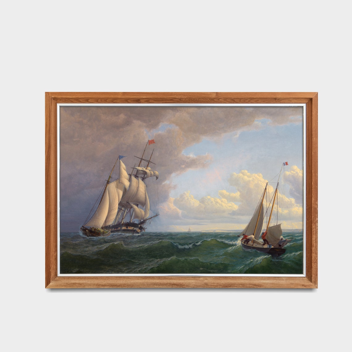Tall Ship and Sloop Sailing Together on Rolling Waves Poster - Image 3
