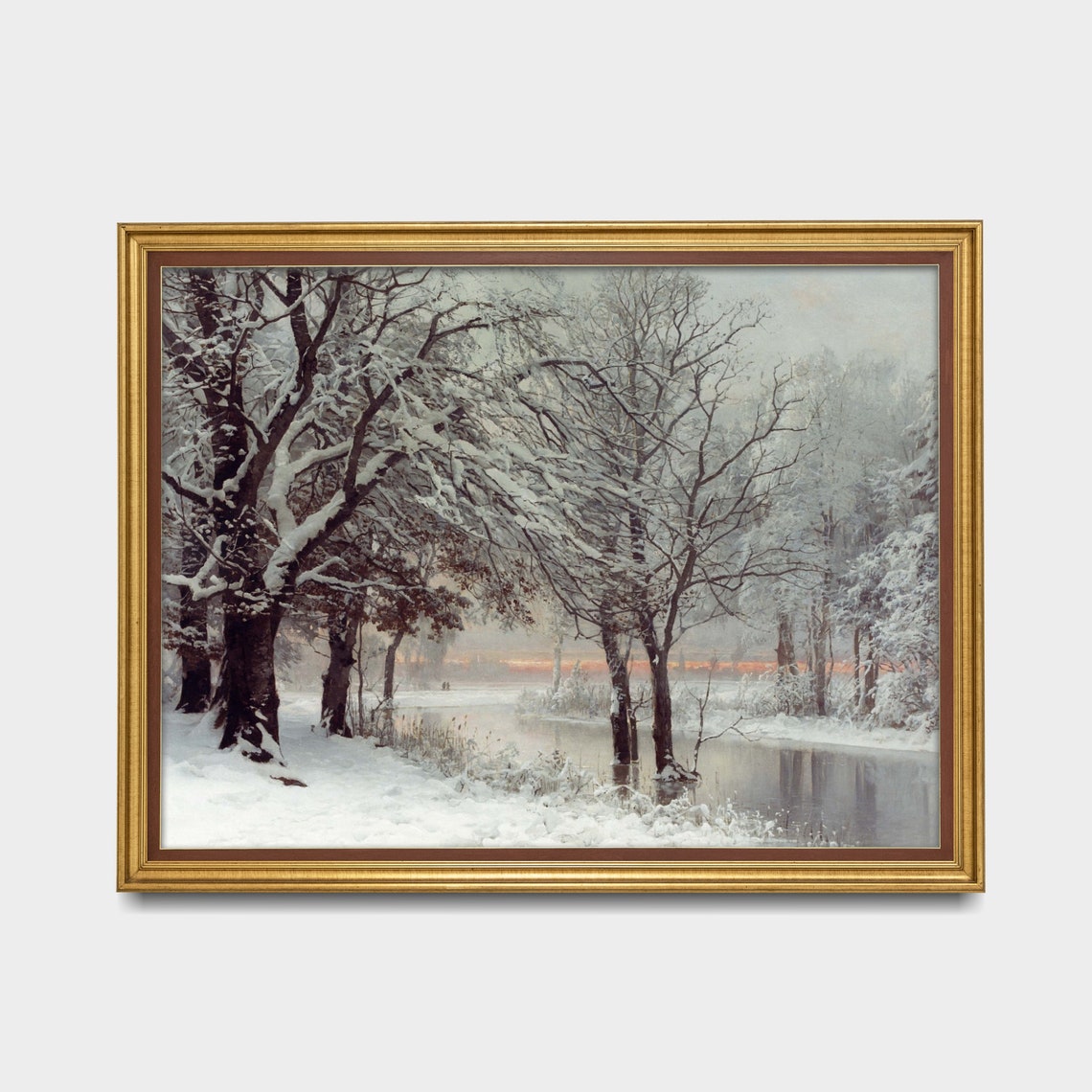 Snowy Forest With Frozen River Antique Winter Wonderland Poster - Image 3