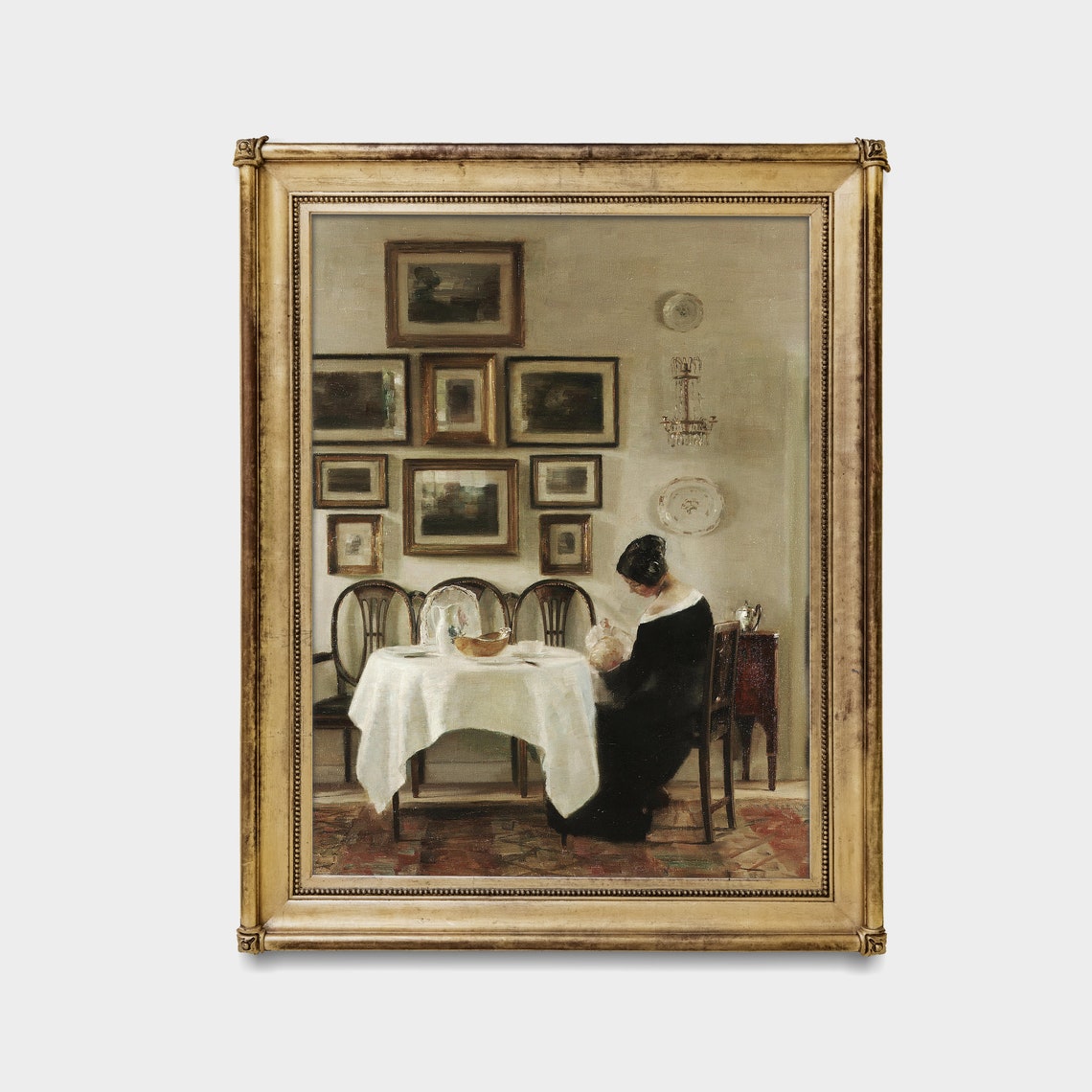 Mother and Baby at a Dining Table Vintage Interior Art Poster - Image 2