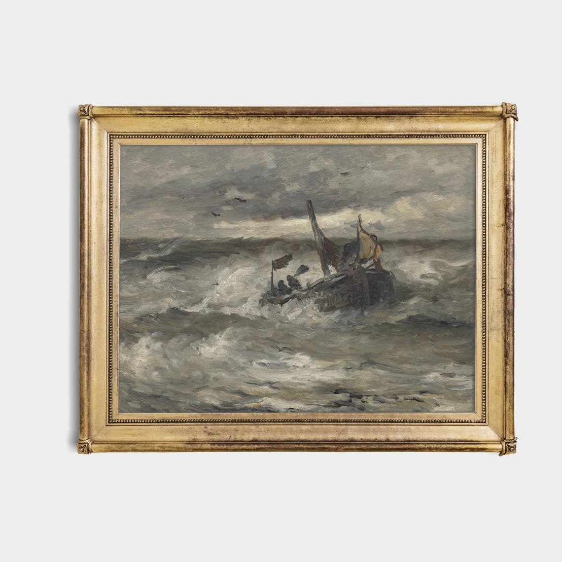 Sailboat Battling Stormy Waves Dramatic Vintage Seascape Art Poster - Image 4
