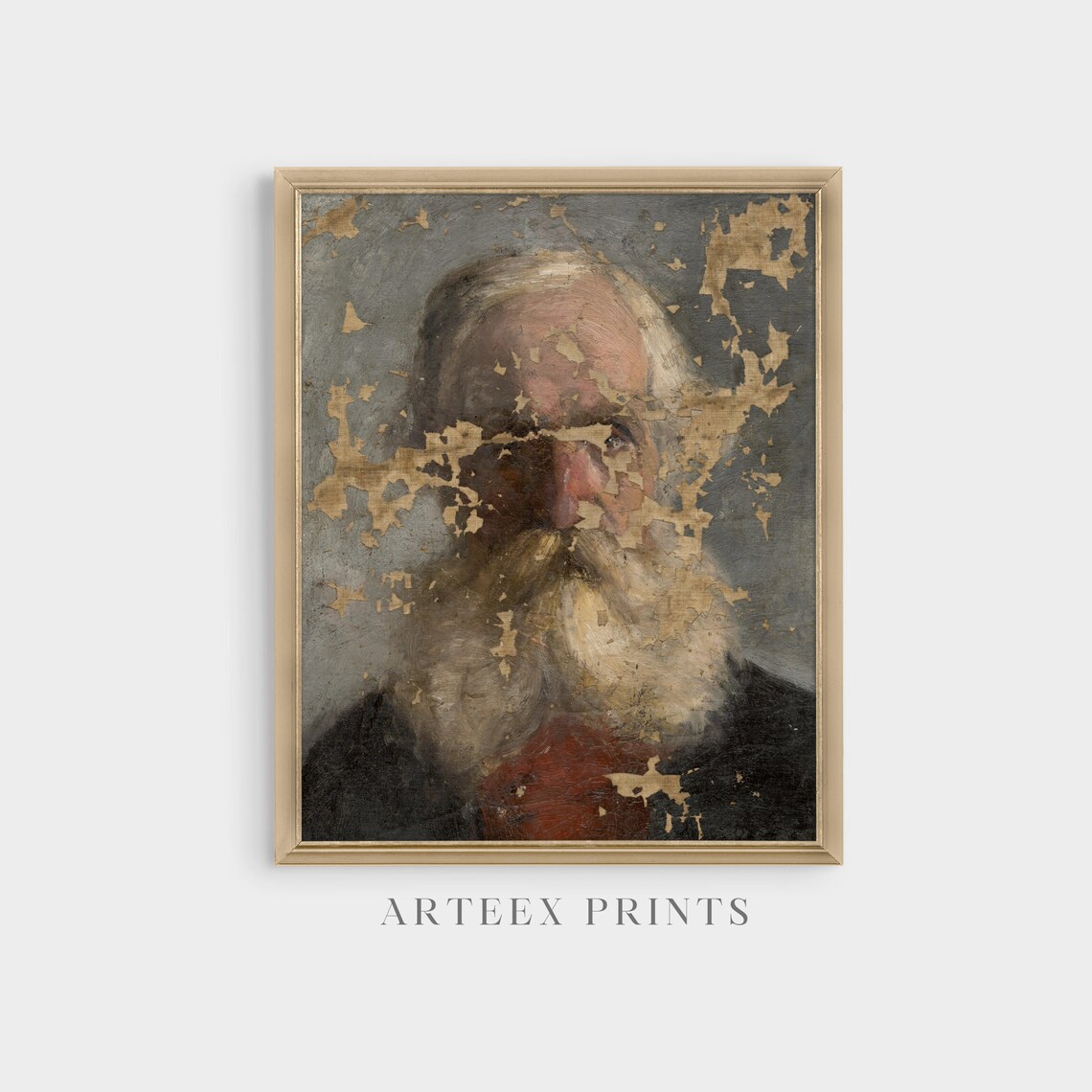 Distressed Antique Portrait of a Bearded Old Man Vintage Art Poster - Image 3