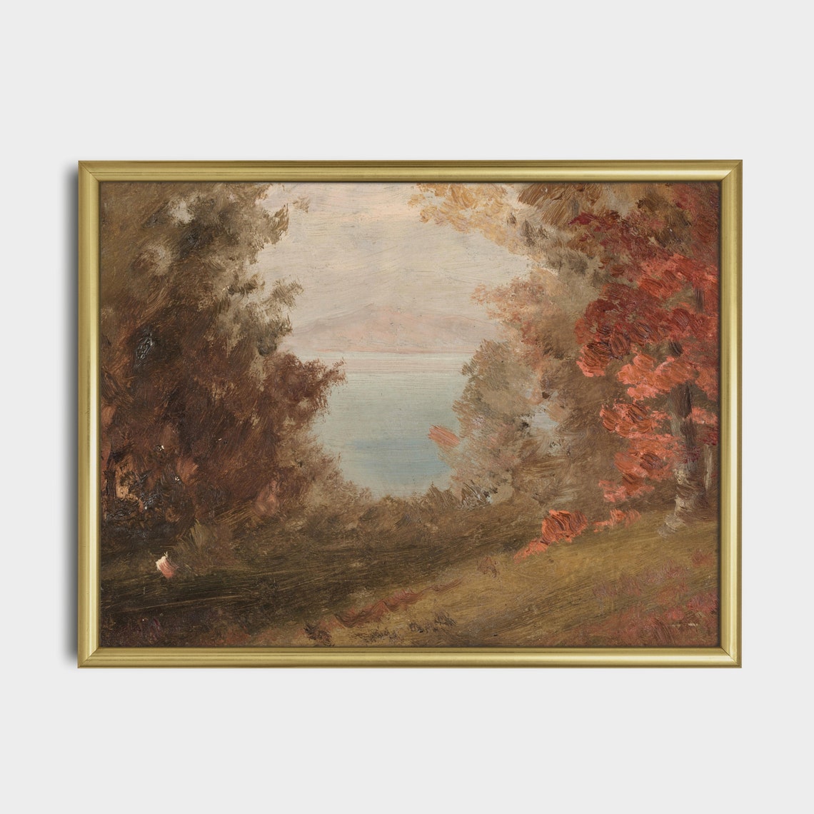 Autumn Trees Framing A Lake Vintage Fall Landscape Painting Poster - Image 3