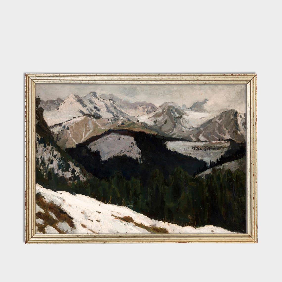 Alpine Panorama with Snow-Capped Peaks and Dark Valley Poster - Image 3