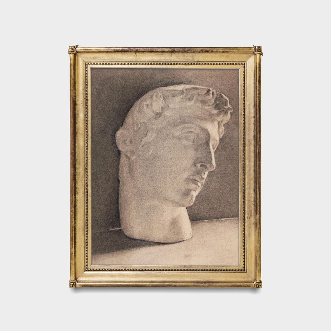Classical Greek Marble Statue Head Sepia Charcoal Study Poster - Image 5