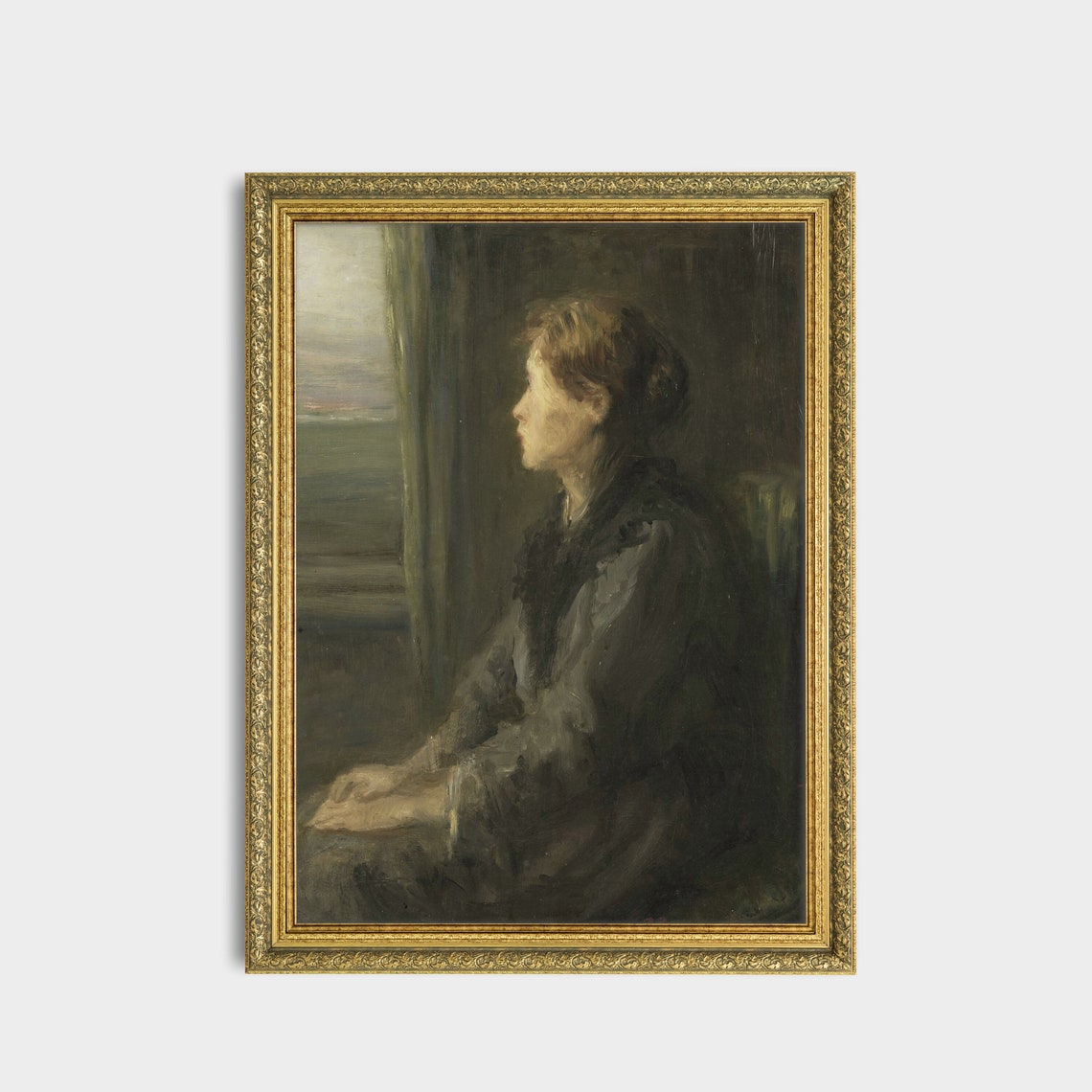 Woman Gazing From a Window Vintage Moody Portrait Painting Poster - Image 3