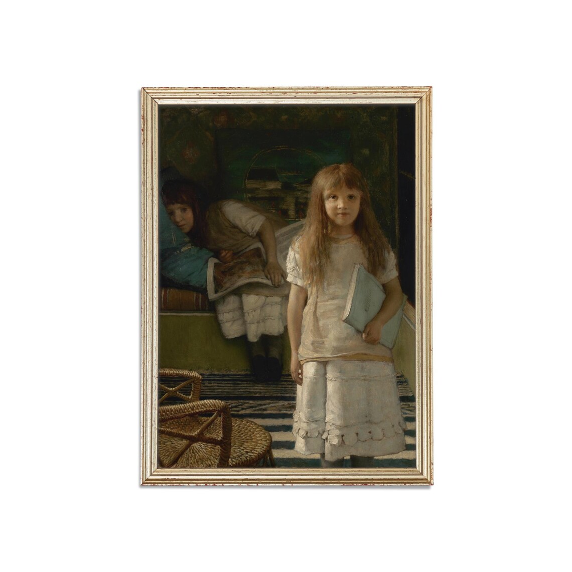 Young Girl With A Book In A Moody Interior Vintage Portrait Poster - Image 3