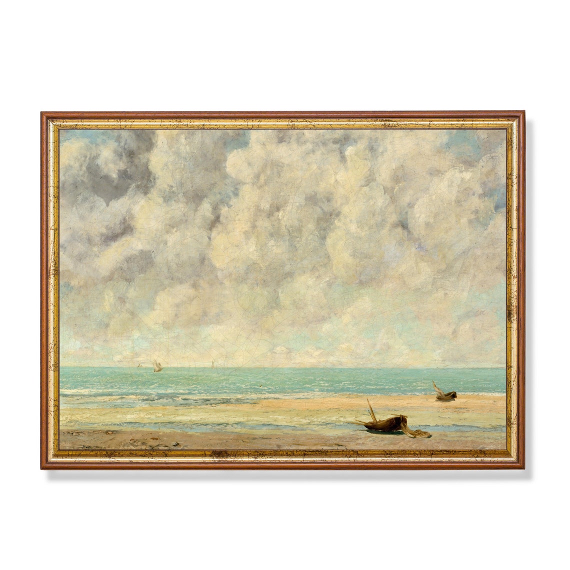 Dramatic Cloudy Seascape with Fishing Boats and Sailboats Poster