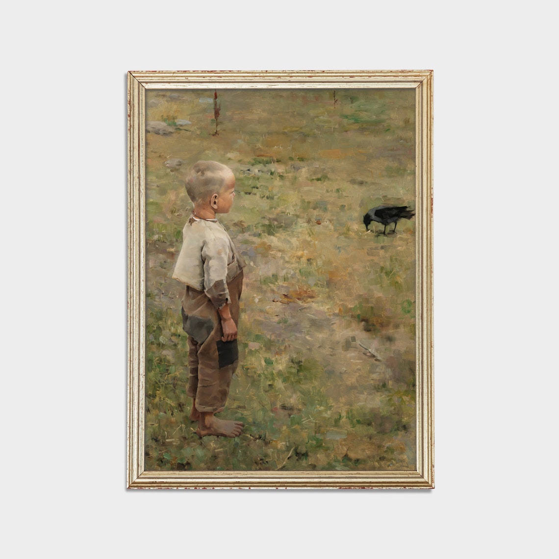 Vintage Painting of a Barefoot Boy Watching a Black Crow Poster - Image 3