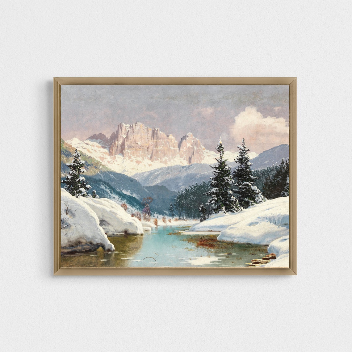 Frozen Alpine Lake Beneath Snowy Peaks Winter Landscape Poster - Image 2