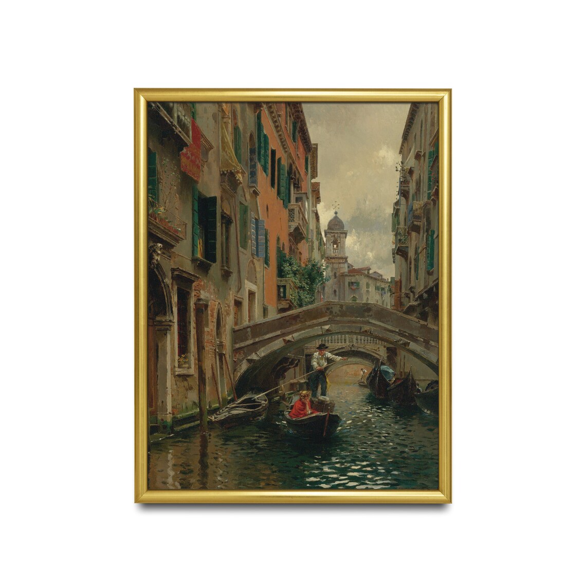 Venice Canal Gondola Under Bridge Vintage Italian Painting Poster - Image 4