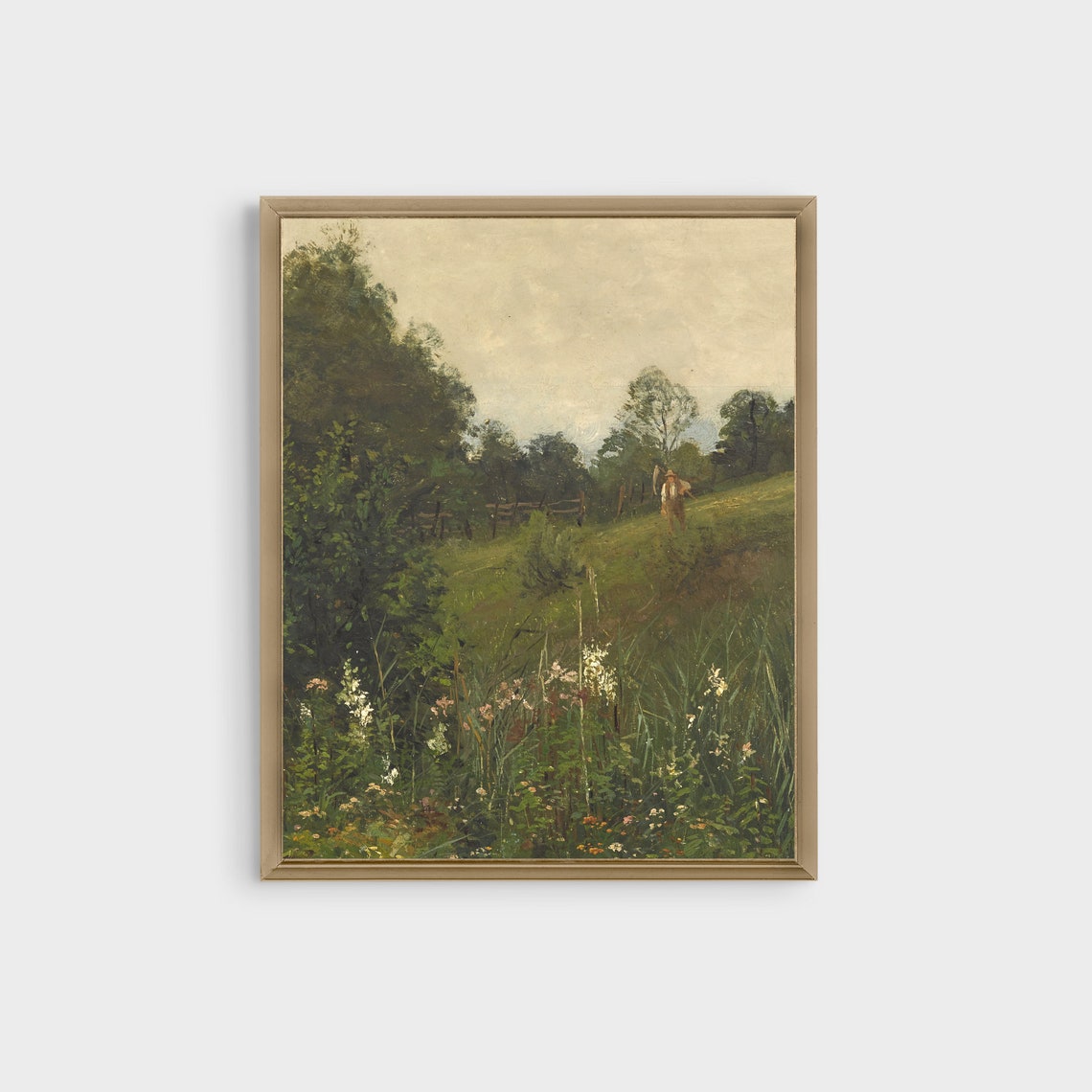 Wildflower Meadow Path Antique Vertical Countryside Painting Poster - Image 3