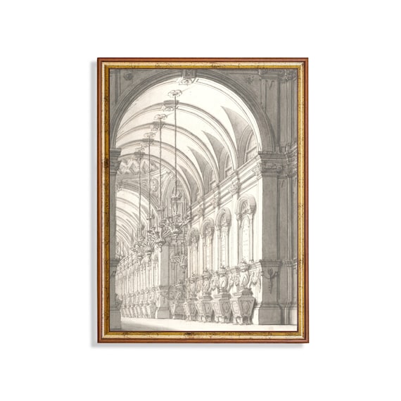 Vintage Architecture Sketch, Antique Neutral Art Print