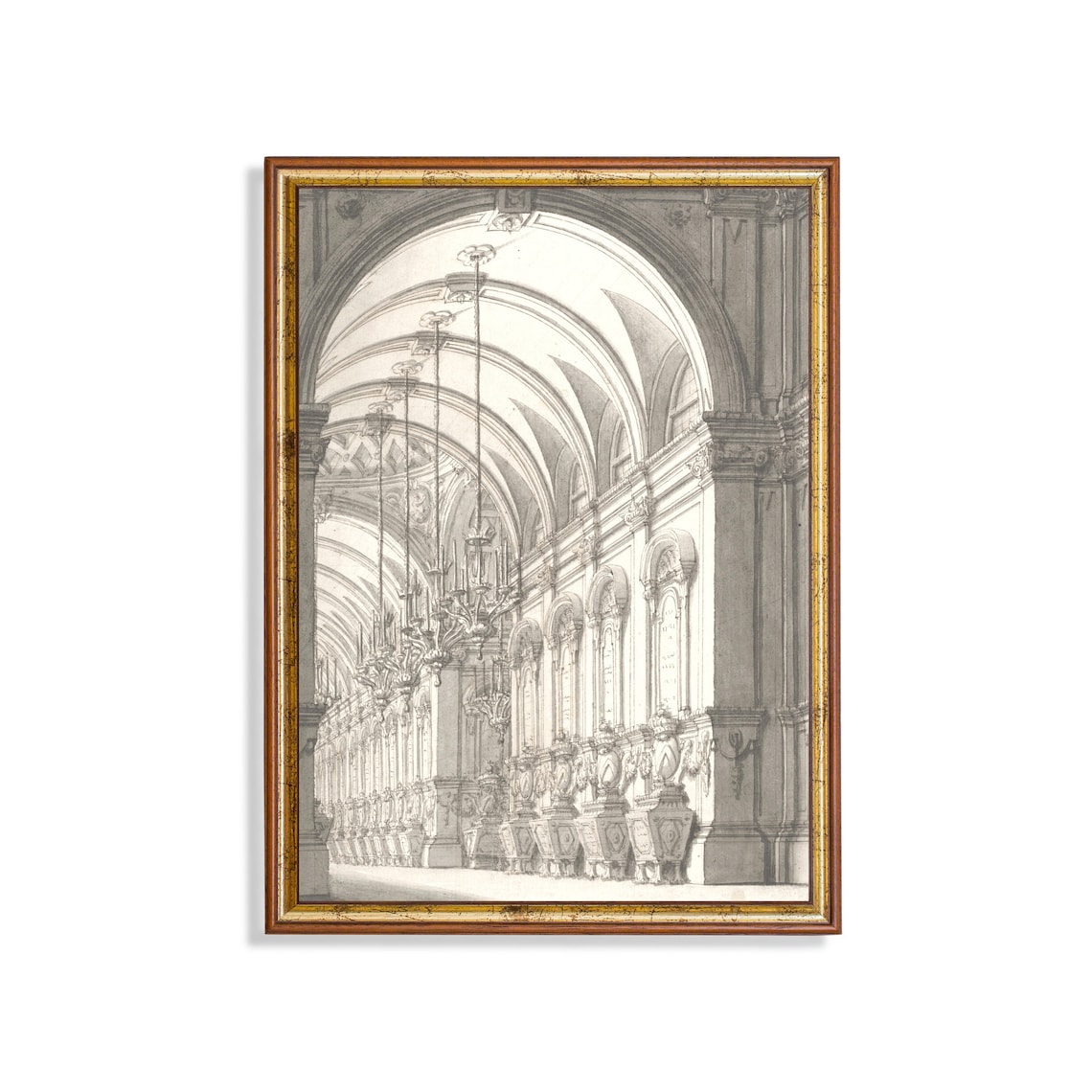 Vintage Architecture Sketch, Antique Neutral Art Print