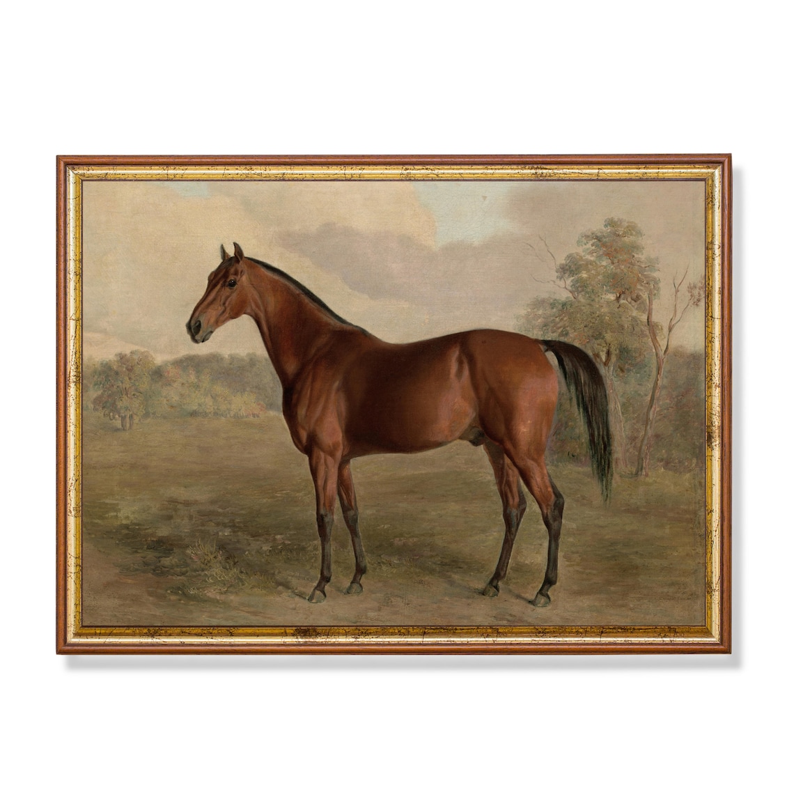 Mailed Print Vintage Horse Painting, Rustic Farmhouse Decor