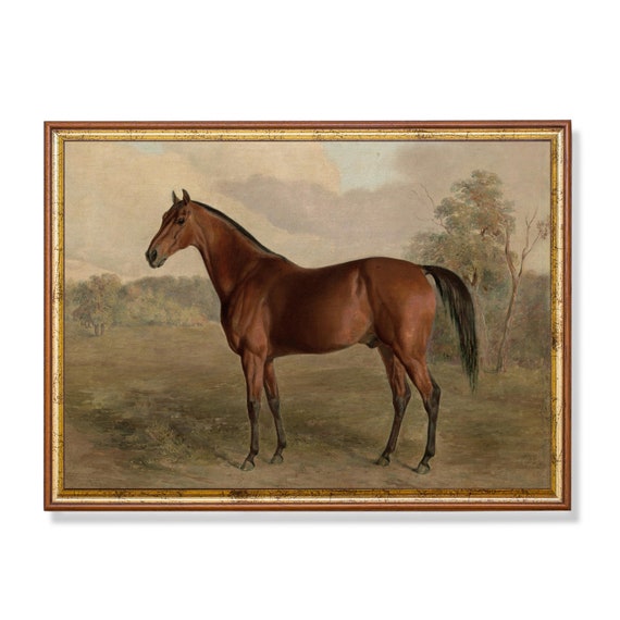 Mailed Print Vintage Horse Painting, Rustic Farmhouse Decor