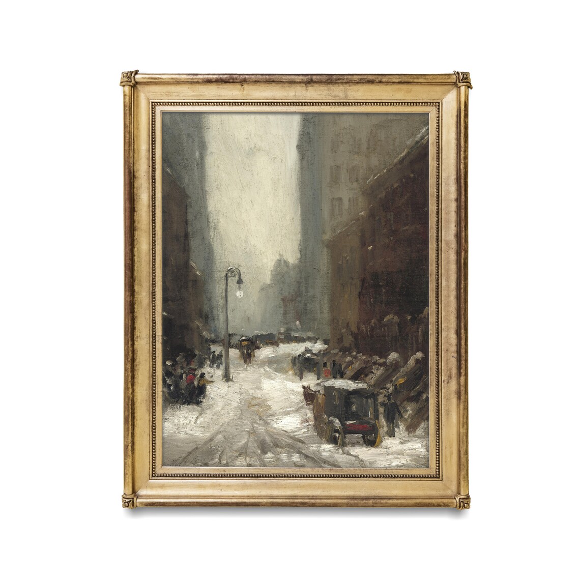 Snowy City Street at Dusk Horse Drawn Carriages Winter Poster - Image 3
