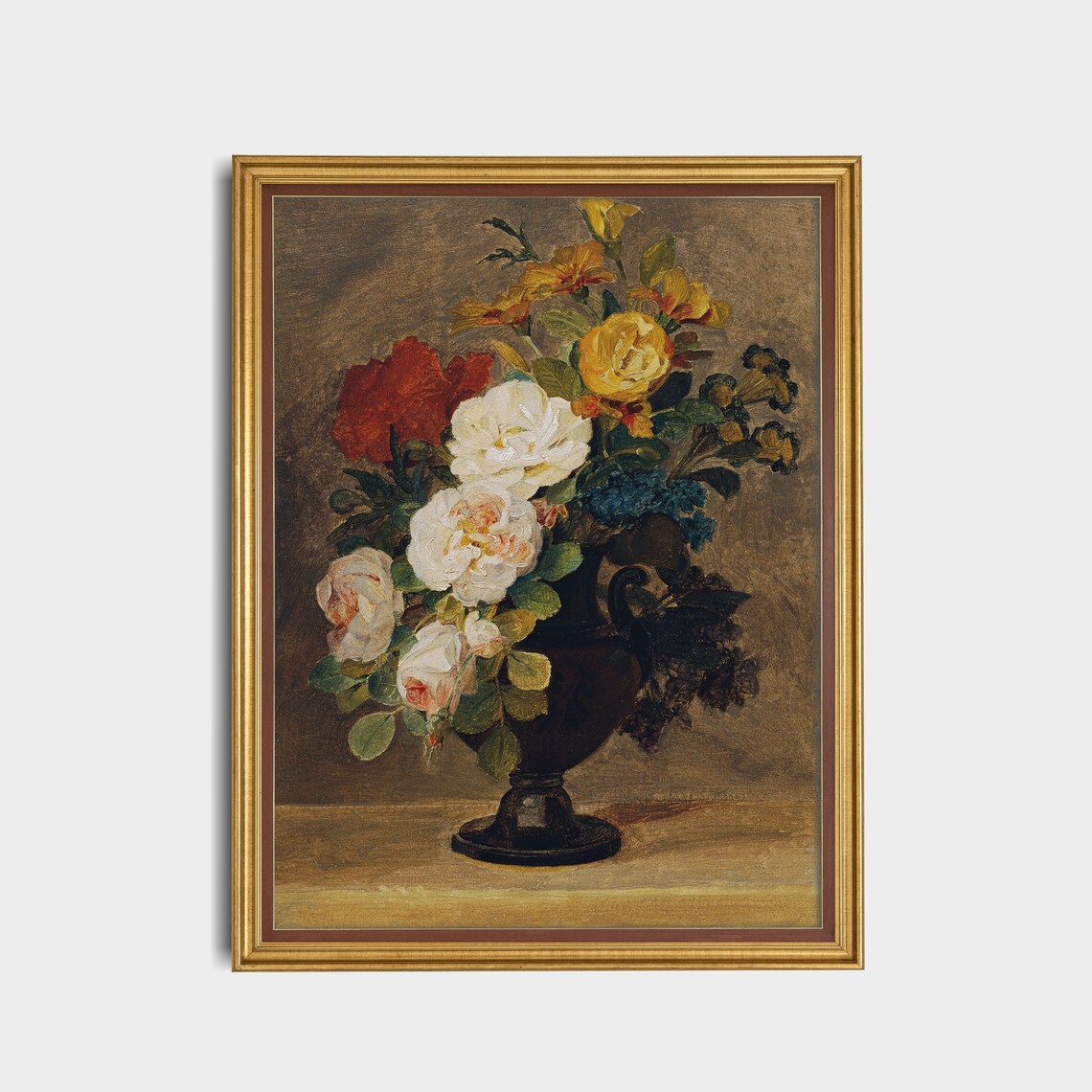 Roses and Wildflowers in a Dark Urn Vintage Still Life Poster - Image 5