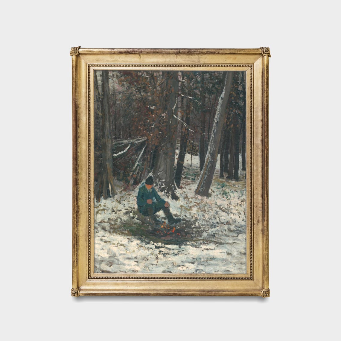 Woodsman Resting by a Campfire in a Snowy Forest Vintage Poster - Image 5
