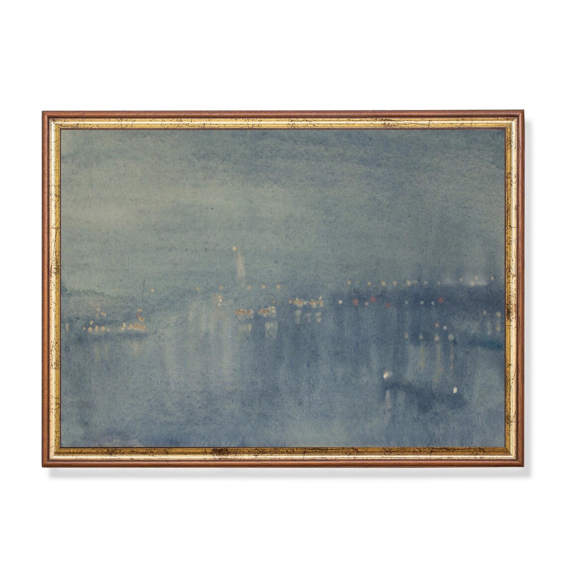 Foggy Night City Lights Over Water Tonalist Moody Nocturne Art Poster