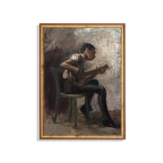 Vintage Man Playing Guitar Portrait Art Print