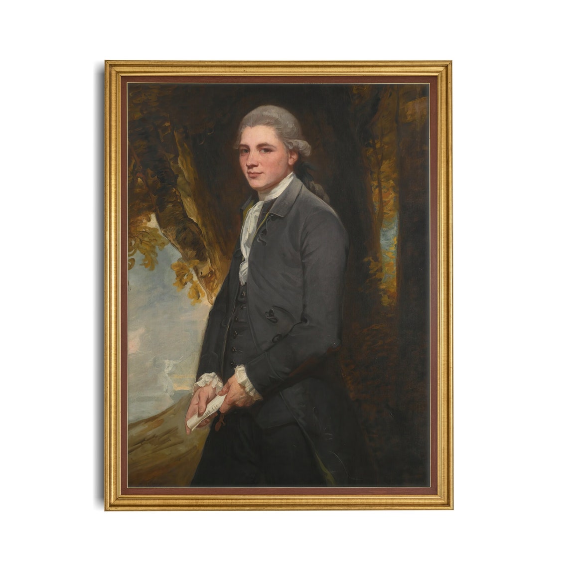 Young Gentleman in a Grey Coat Holding a Scroll Portrait Poster - Image 2