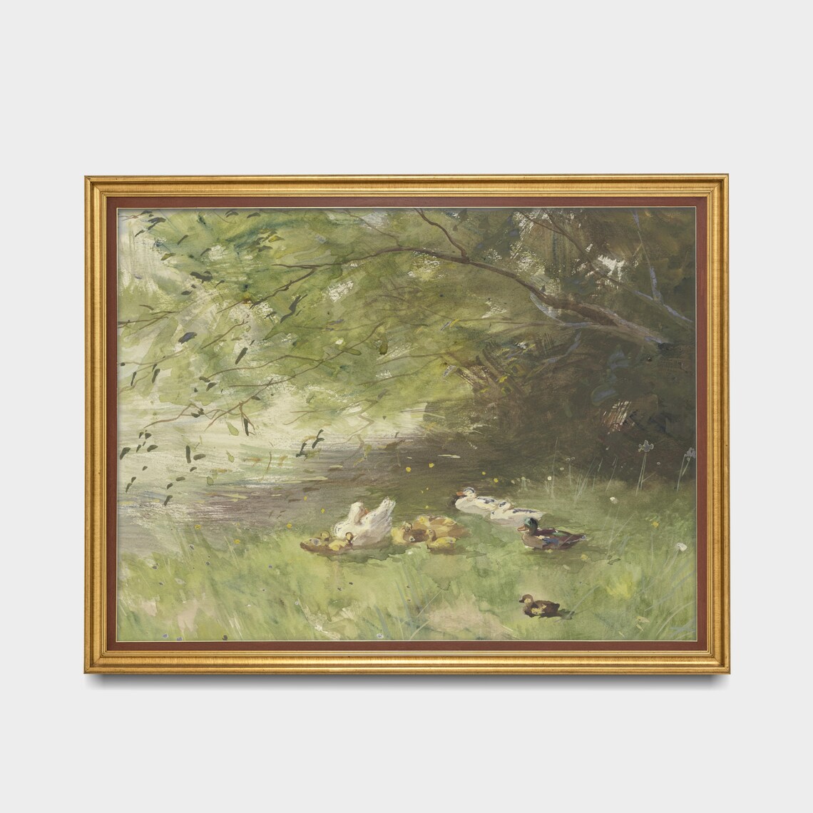 Vintage Spring Landscape Ducks in River Art Print - Image 3