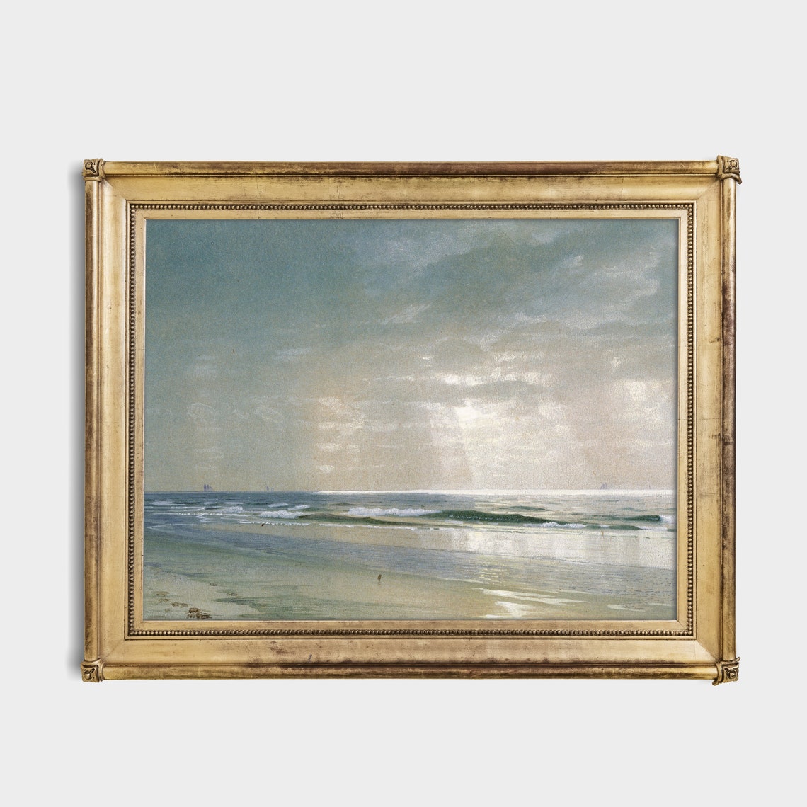Tonalist Calm Beach at Dawn With Sunbeams Seascape Art Poster - Image 4