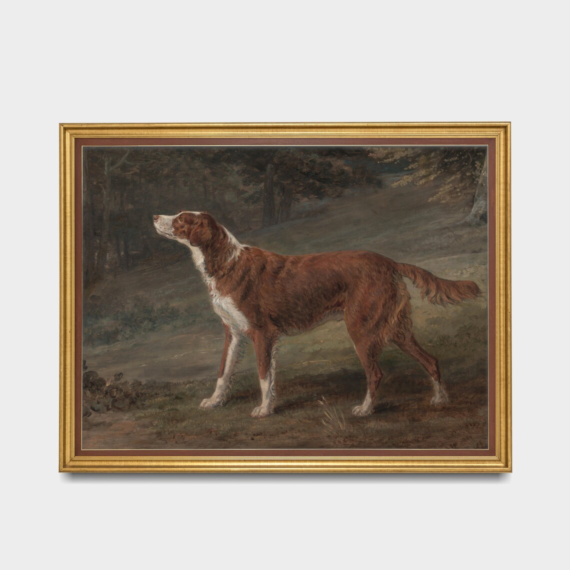 Red Setter Dog in a Woodland Glade Vintage Oil Painting Poster - Image 2