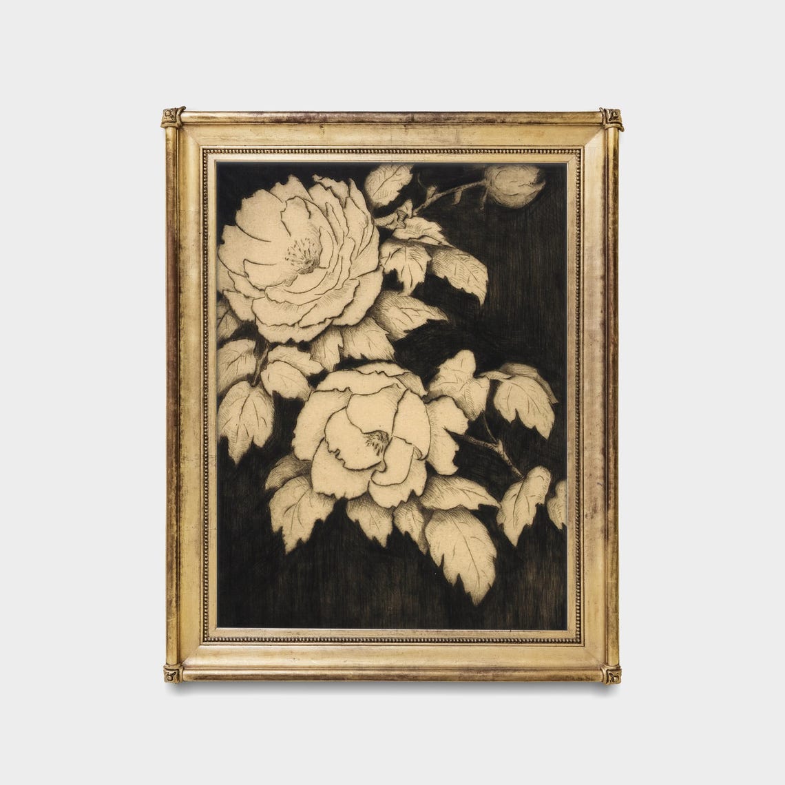 Monochrome Peony Blossoms Vintage Floral Etching Fine Art Poster - Image 5