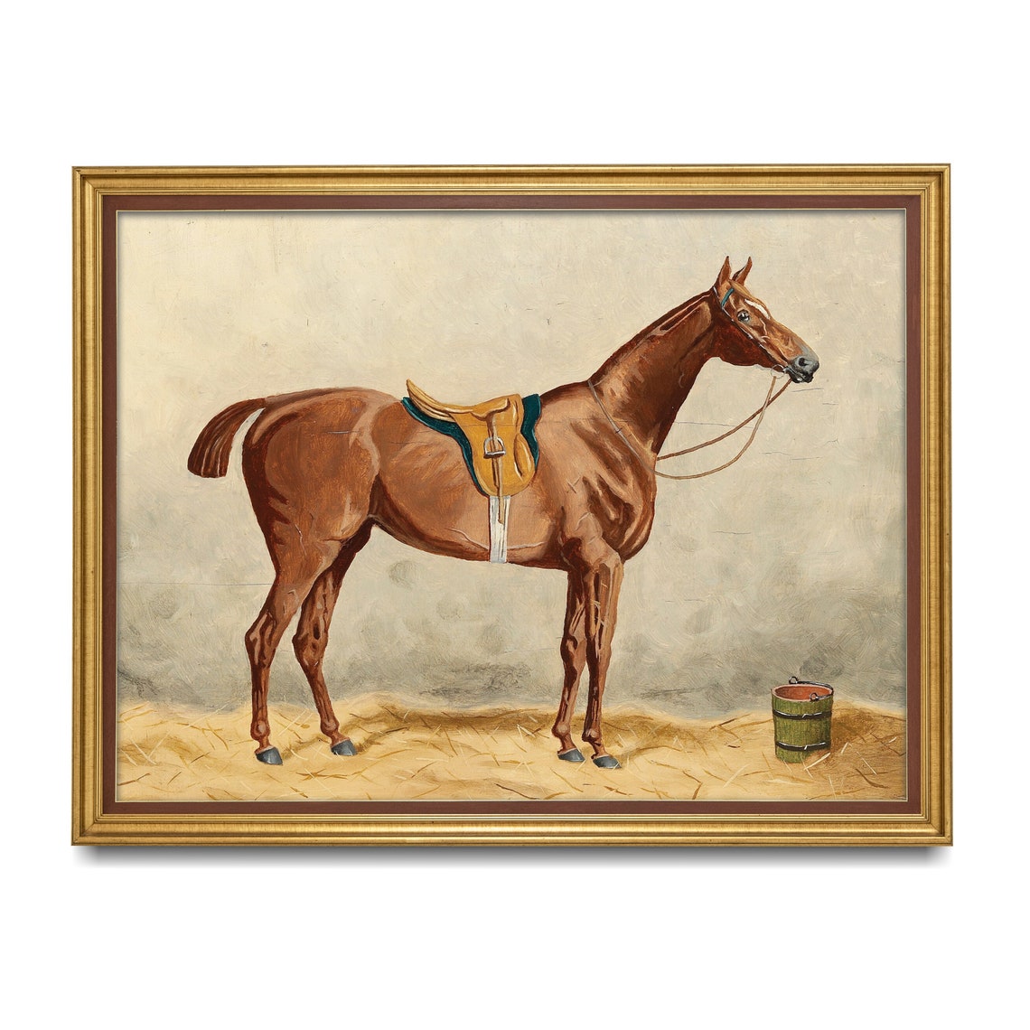 Saddled Chestnut Hunter Horse Waiting in the Yard Painting Poster - Image 3