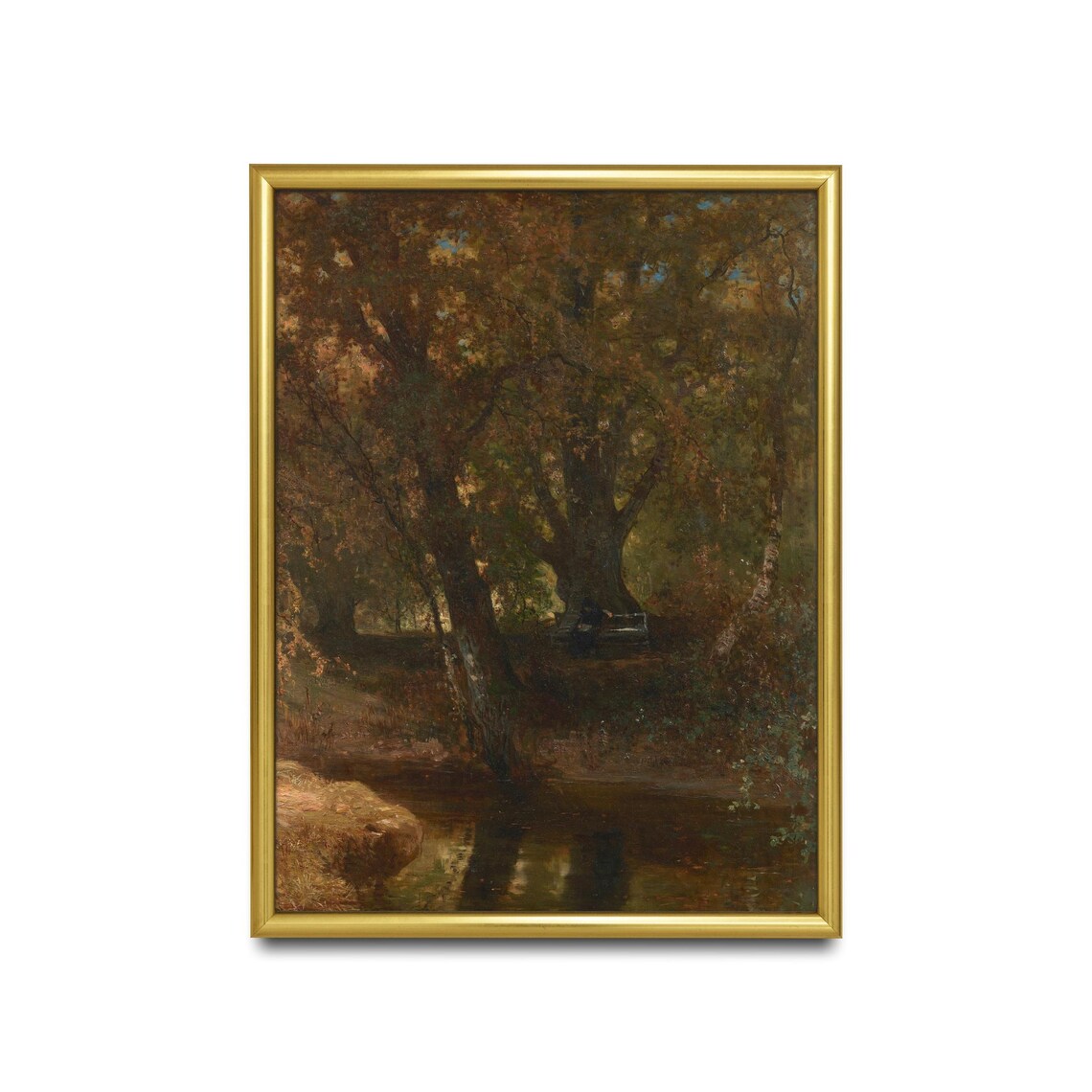 Golden Autumn Woodland with a Wandering Stream Vintage Poster - Image 2