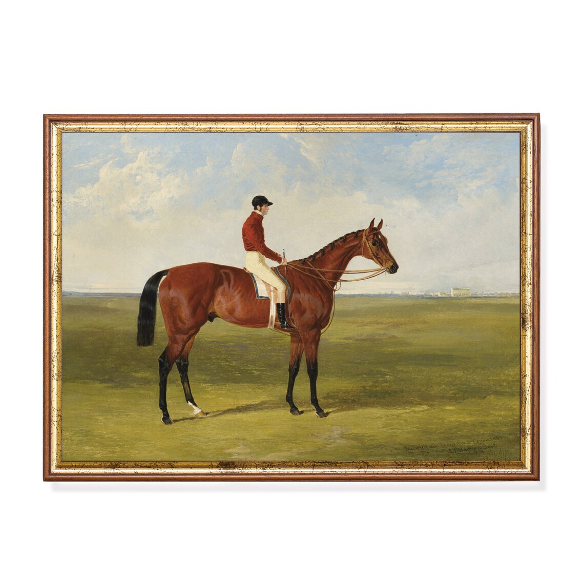 Jockey Riding a Chestnut Racehorse Vintage Equestrian Poster