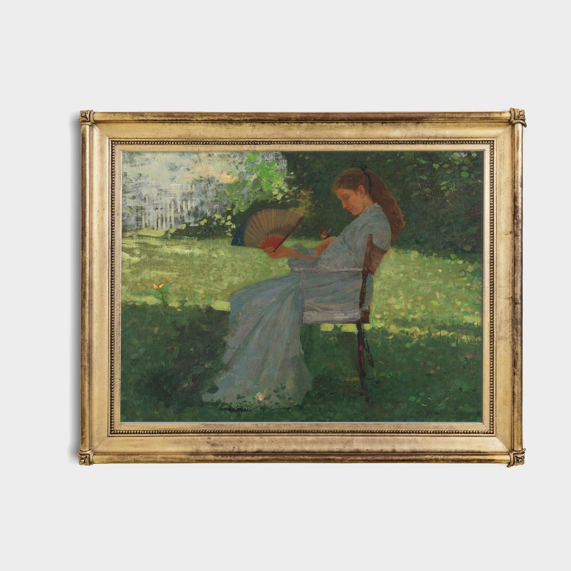 Printed And Shipped Lady Sitting In A Garden Vintage Painting Antique Portrait Print Figurative Art Woman Portrait The Butterfly - Image 4