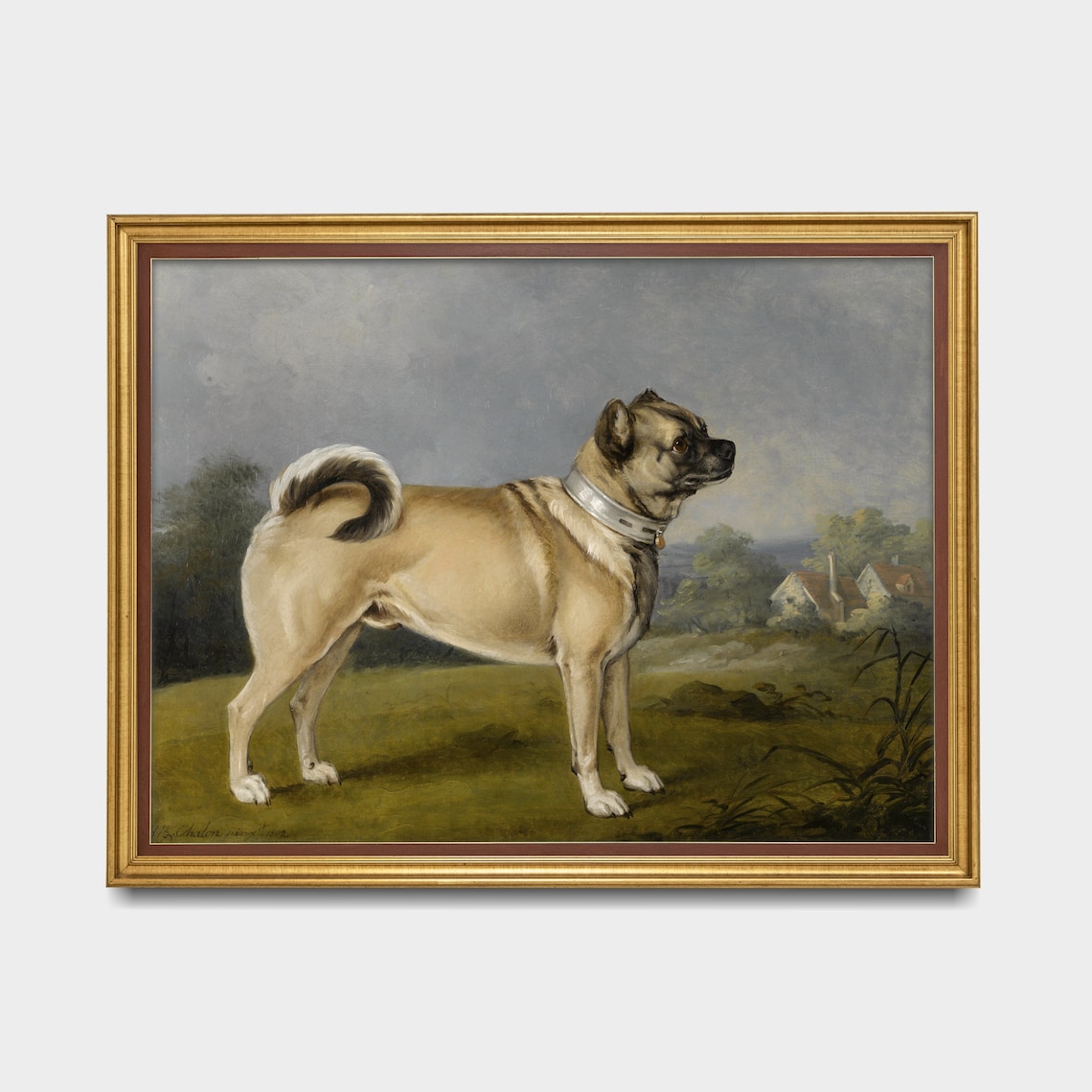 Standing Fawn Pug Dog in Countryside Antique Portrait Poster - Image 5