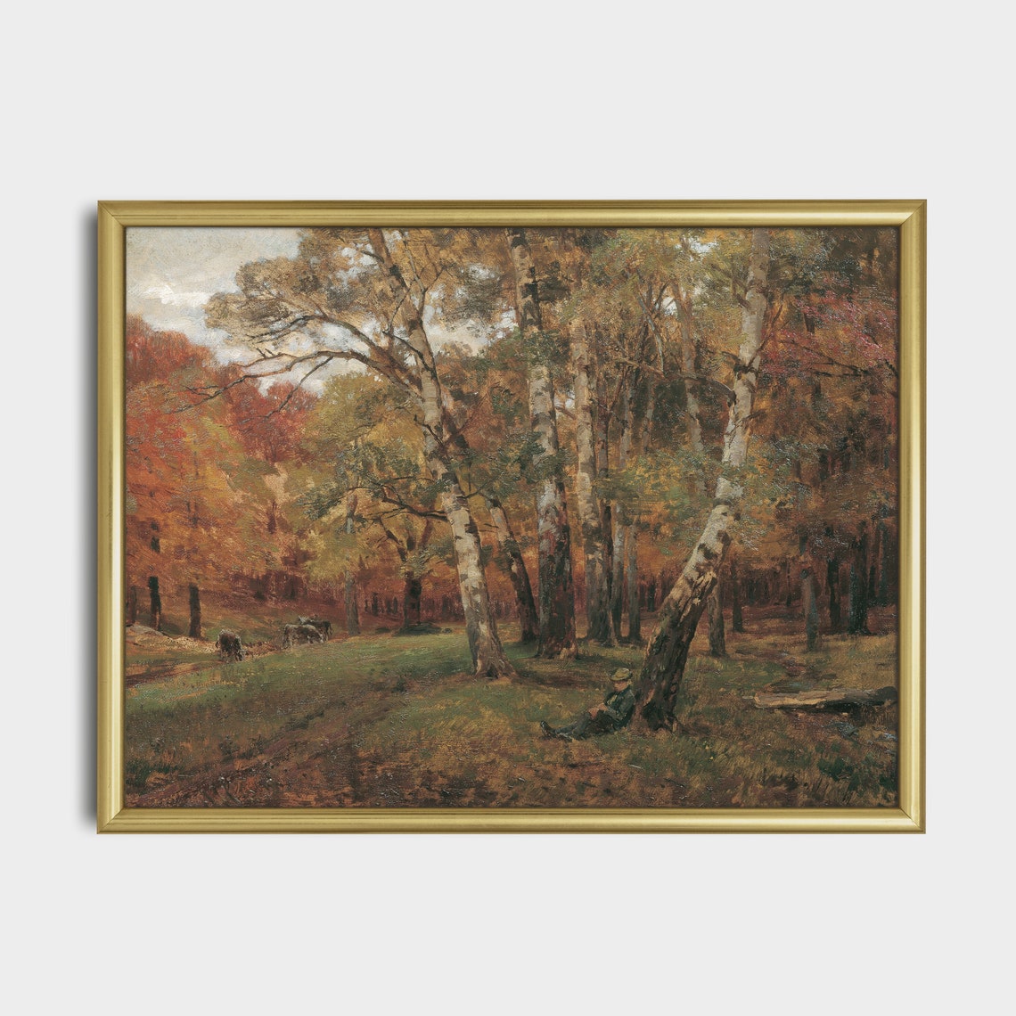 Autumn Birch Forest With Resting Figure Vintage Fall Painting Poster - Image 3