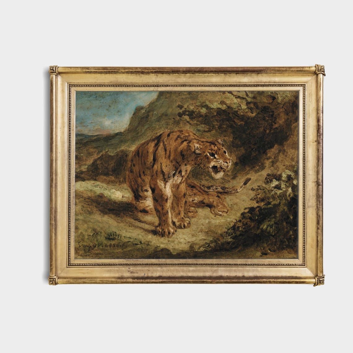Snarling Tiger Rocky Landscape Dramatic Vintage Animal Art Poster - Image 4