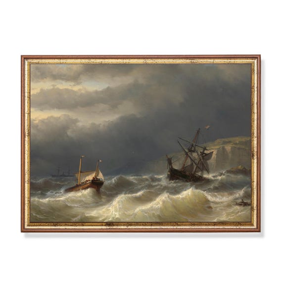 Printed And Shipped Vintage Sailing Ship Painting Antique Seascape Print Moody Rustic Ocean Beach Nautical Decor Physical Prints
