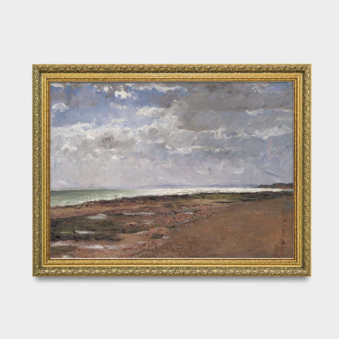 Dramatic Vintage Rocky Beach Seascape Painting Coastal Poster - Image 2
