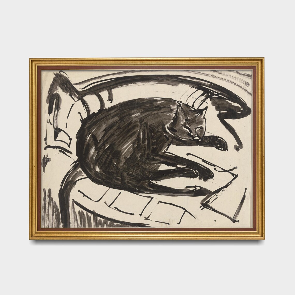 Vintage Sleeping Cat Sketch, Neutral Nursery Art Print - Image 5