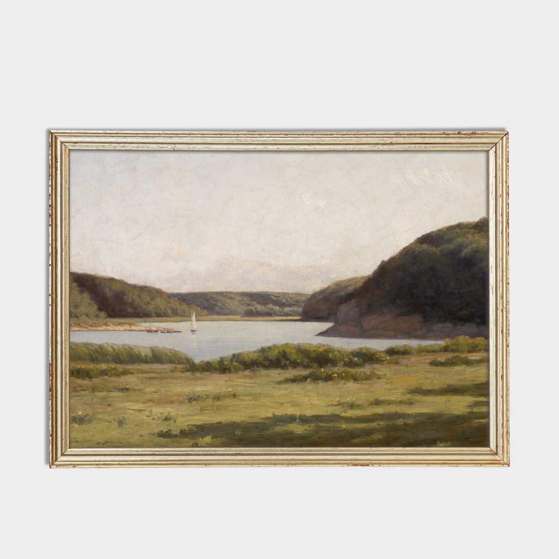 Sailboat on a Tranquil Lake Between Green Hills Landscape Poster - Image 2