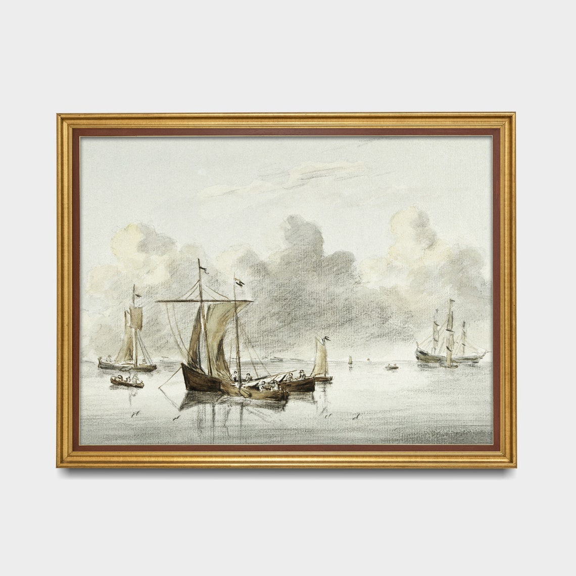 Vintage Seascape Print Antique Sailing Boat Art Muted Nautical Decor Wall Art Ocean Ship Fine Print - Image 4