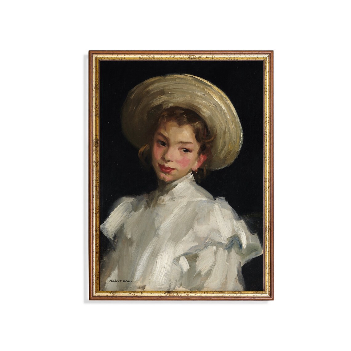 Portrait of a Young Girl in a White Hat by Robert Henri Poster