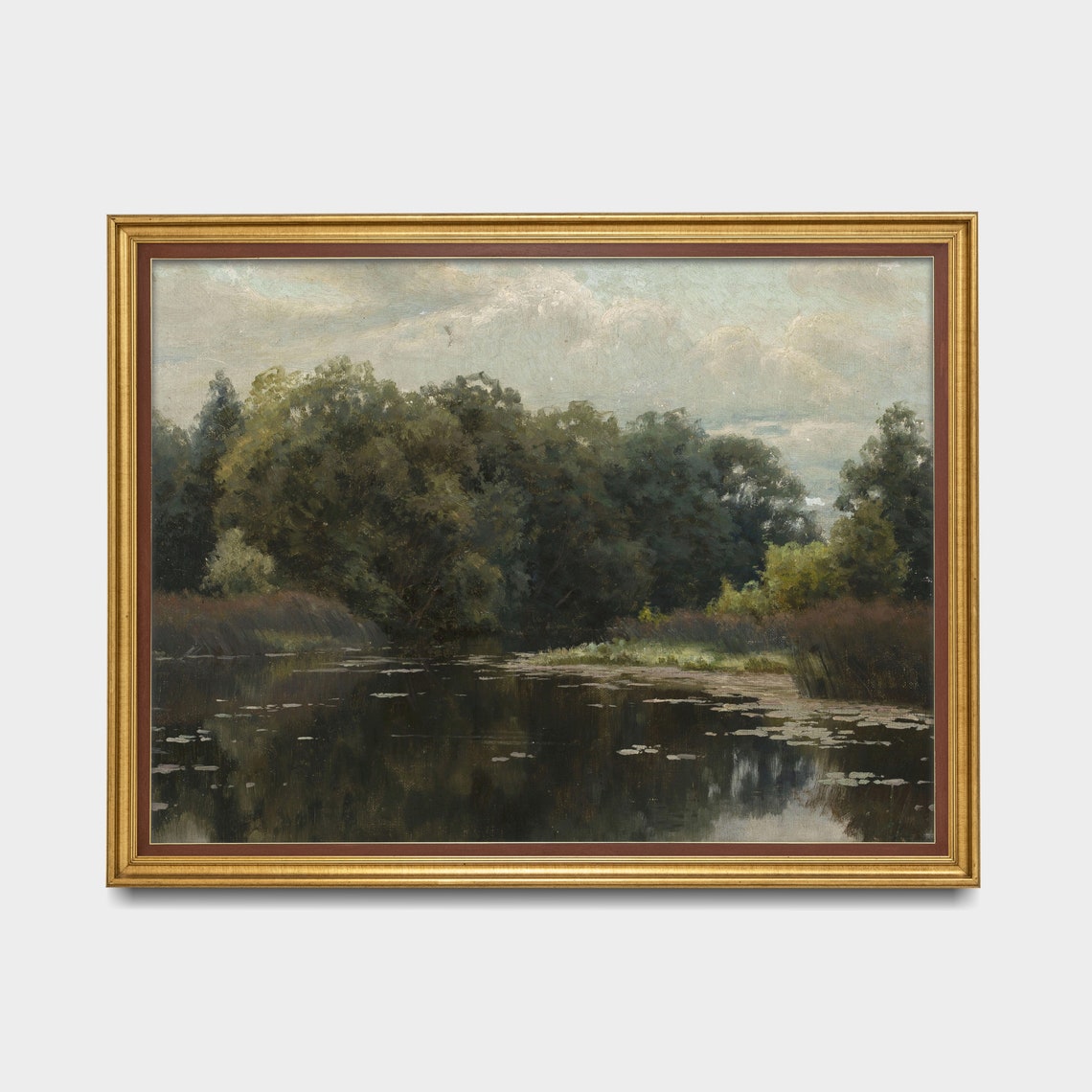 Moody Vintage Lake Reflection Landscape Painting Wall Poster - Image 5