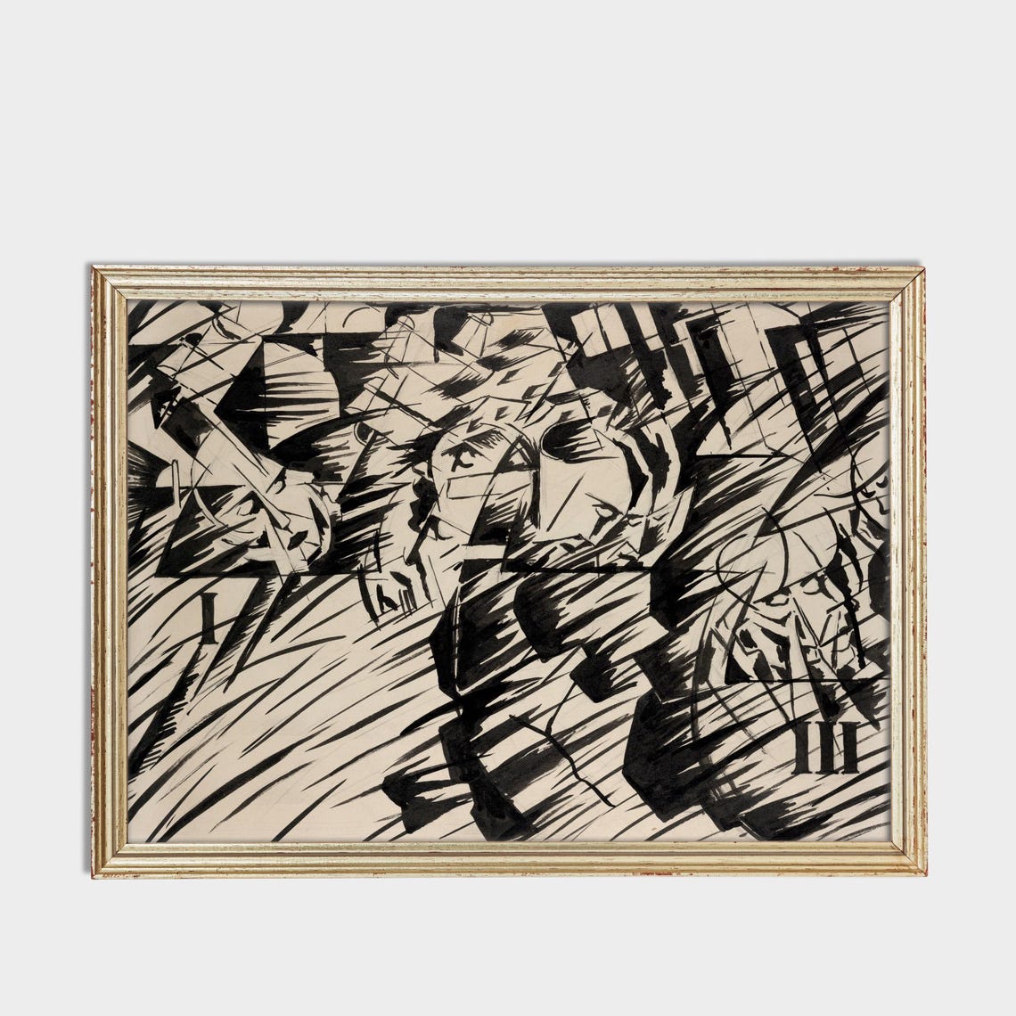 Black Ink Cubist Faces Bold Futurist Abstract Drawing Art Poster - Image 3