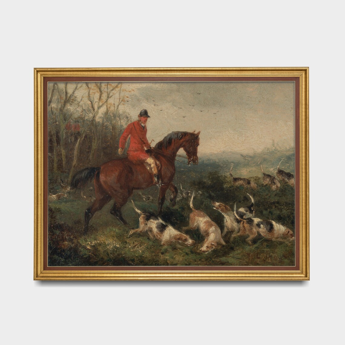 Fox Hunt Rider In Red Coat Vintage Equestrian Oil Painting Poster - Image 3