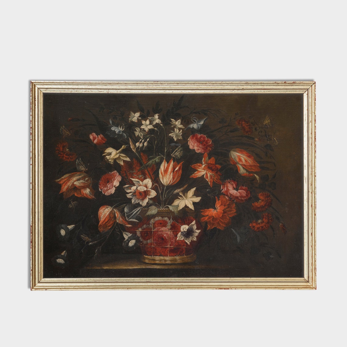 Red Tulips and Roses in a Basket Dutch Floral Still Life Poster - Image 2