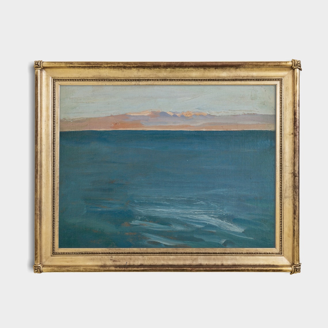 Deep Blue Sea Horizon Distant Shore Impressionist Painting Art Poster - Image 2