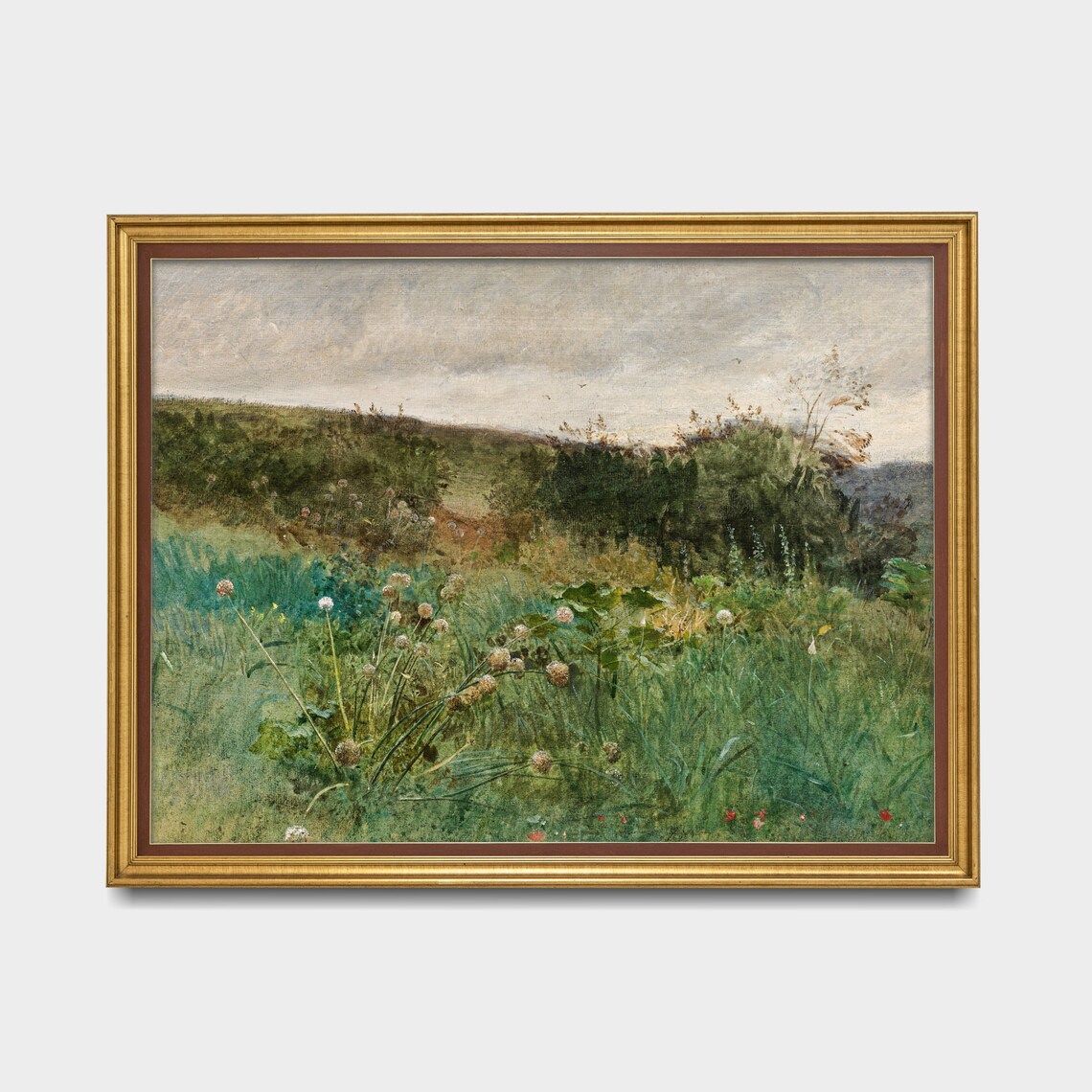 Quiet Summer Wildflower Meadow With Hedges Watercolor Poster - Image 5
